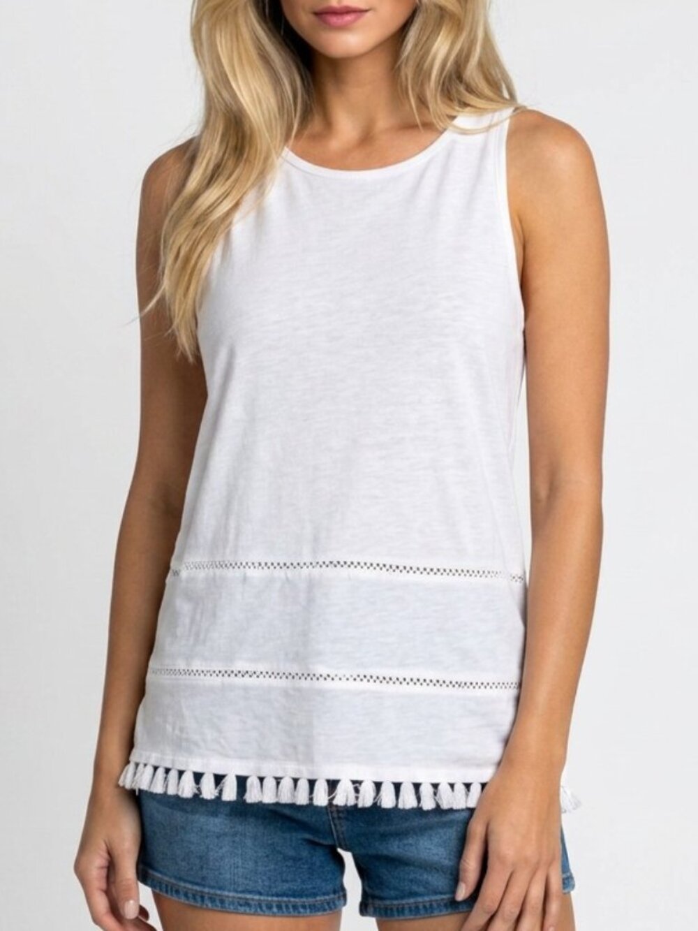 Old Navy Tank Top Womens XS White Tassel Fringe Lace Boho Sleeveless Top